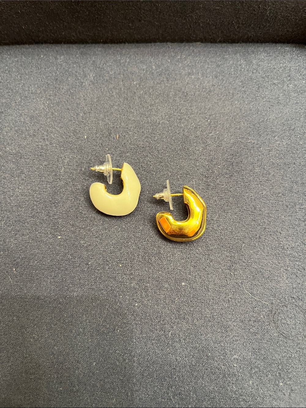 Gold and Cream Asymmetric Hoop Stud Earrings - Women's Jewelry